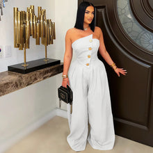 Load image into Gallery viewer, Sexy tube top sleeveless metal button wide leg jumpsuit AY3659