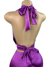 Load image into Gallery viewer, Halter neck strappy deep V neck top satin pants two piece set AY3667