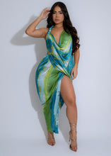 Load image into Gallery viewer, Sexy high slit printed satin dress
