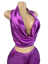 Load image into Gallery viewer, Halter neck strappy deep V neck top satin pants two piece set AY3667
