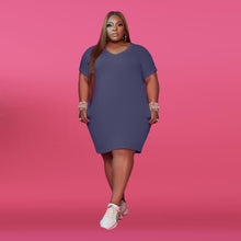 Load image into Gallery viewer, Plus size round neck solid color dress AY1044
