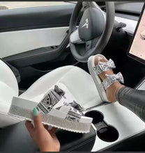 Load image into Gallery viewer, Satin platform slippers with rhinestones