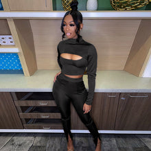 Load image into Gallery viewer, Fashion Long Sleeve Stand Collar T-Shirt Slit Pants Set