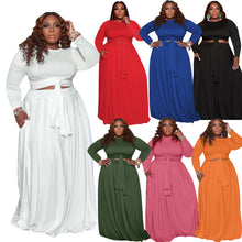 Load image into Gallery viewer, Plus size solid color casual skirt suit(AY1275)