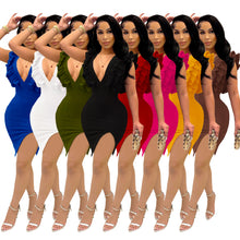 Load image into Gallery viewer, Solid color stitching V-neck wooden ear dress(AY1638)