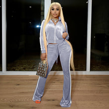 Load image into Gallery viewer, Fashion ribbed color-block flared pants suit(AY1309)