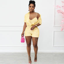 Load image into Gallery viewer, Striped shirt suspender shorts three piece set AY1926