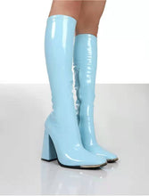 Load image into Gallery viewer, Shiny leather square toe block heel high heel boots(HPSD163)