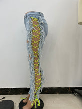 Load image into Gallery viewer, Fashion Contrast Tie Stretch Jeans