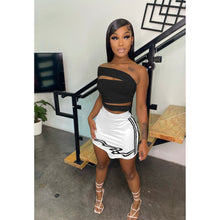 Load image into Gallery viewer, Sexy Contrast Color One Shoulder Top Skirt Suit(AY1826)