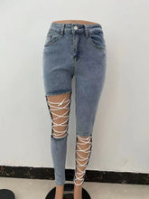 Load image into Gallery viewer, Personality stretch lace-up jeans(AY1433)