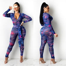 Load image into Gallery viewer, Printed net yarn jumpsuit AY1215