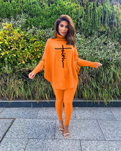 Load image into Gallery viewer, Fashion letter print bat sleeve slit suit(AY1519)