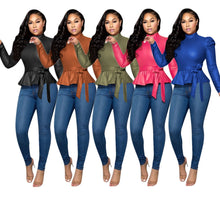 Load image into Gallery viewer, Solid color half high collar long sleeve PU top(AY1561)