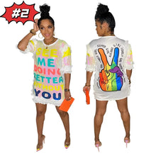 Load image into Gallery viewer, Printed letter Sequin round neck dress AY2052