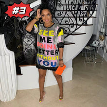 Load image into Gallery viewer, Printed letter Sequin round neck dress AY2052