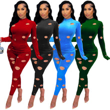 Load image into Gallery viewer, Hole solid color bright velvet two-piece suit(AY1548)