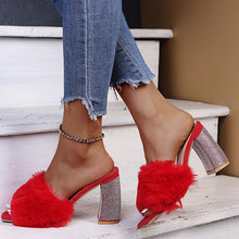 Load image into Gallery viewer, High heel rhinestone square toe slippers HPSD074