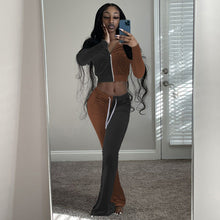 Load image into Gallery viewer, Contrast color long-sleeved jacket flared pants suit(AY1289