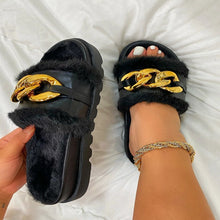 Load image into Gallery viewer, Hot-selling thick-bottomed furry one-word metal slippers