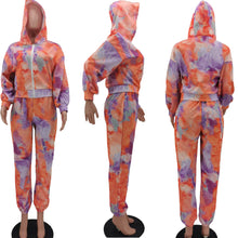 Load image into Gallery viewer, Tie-dye printed hooded sports two-piece suit(AY1306)