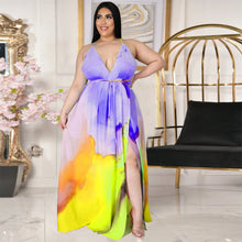 Load image into Gallery viewer, Deep V open back split gradient dress AY1136