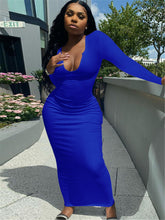 Load image into Gallery viewer, Deep V-neck Slim Sexy Long Sleeve Long Dress(AY1257)