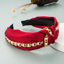 Load image into Gallery viewer, Metal chain fabric knotted pearl headband