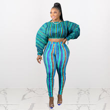 Load image into Gallery viewer, Printed lantern sleeve drawstring two-piece suit(AY1380)