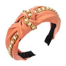 Load image into Gallery viewer, Metal chain fabric knotted pearl headband