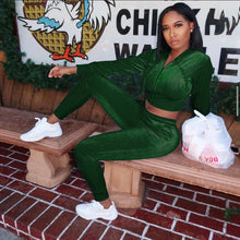 Load image into Gallery viewer, Fashion velvet hooded jacket and trousers two-piece