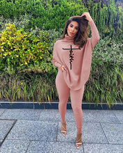 Load image into Gallery viewer, Fashion letter print bat sleeve slit suit(AY1519)