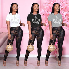 Load image into Gallery viewer, Fashion Round Neck Rhinestone Short Sleeve T-Shirt(AY1798)