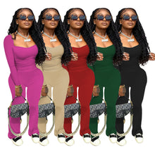 Load image into Gallery viewer, Sexy deep v long sleeve flared trousers two-piece suit(AY1255)