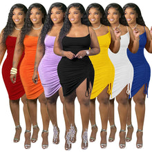 Load image into Gallery viewer, Multicolor suspender single side Pleated Dress AY2058