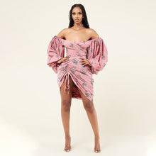 Load image into Gallery viewer, Sexy Print Smocked Puff Sleeve Dress(AY1738)