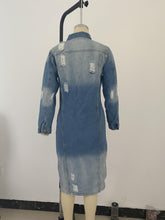 Load image into Gallery viewer, Ripped denim jacket denim long trench coat (AY1287)