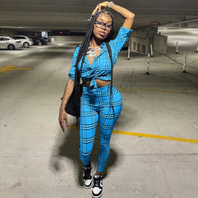 Load image into Gallery viewer, Female printed plaid casual shirt suit(AY1254)