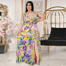 Load image into Gallery viewer, Deep V open back split gradient dress AY1136