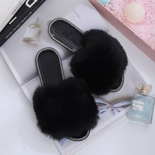 Load image into Gallery viewer, Rhinestone solid color plush slippers(JD0011)