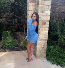 Load image into Gallery viewer, Sexy Off Shoulder Flare Sleeve Denim Dress(AY1835)