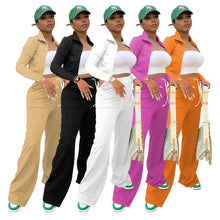 Load image into Gallery viewer, Stand-up collar zipper coat wide leg pants two-piece suit AY1273