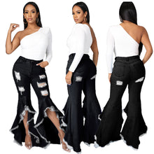 Load image into Gallery viewer, Hot-selling patchwork ripped elastic slim-fit flared pants