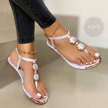 Load image into Gallery viewer, Solid color buckle herringbone flat sandals