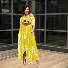 Load image into Gallery viewer, Slit half-length tie-dye wide-neck dress AY1131