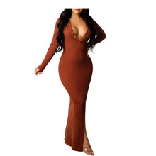 Load image into Gallery viewer, Sexy solid color V-neck split long dress(AY1432)