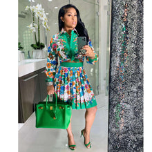 Load image into Gallery viewer, Fashion Printed Shirt Pleated Skirt Set(AY1748)