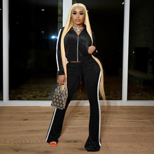 Load image into Gallery viewer, Fashion ribbed color-block flared pants suit(AY1309)