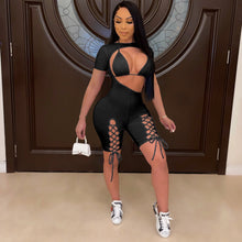 Load image into Gallery viewer, Short Sleeve Lace Up Jumpsuit Set AY2041