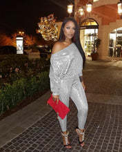 Load image into Gallery viewer, Sequin sexy strapless long sleeve two-piece suit